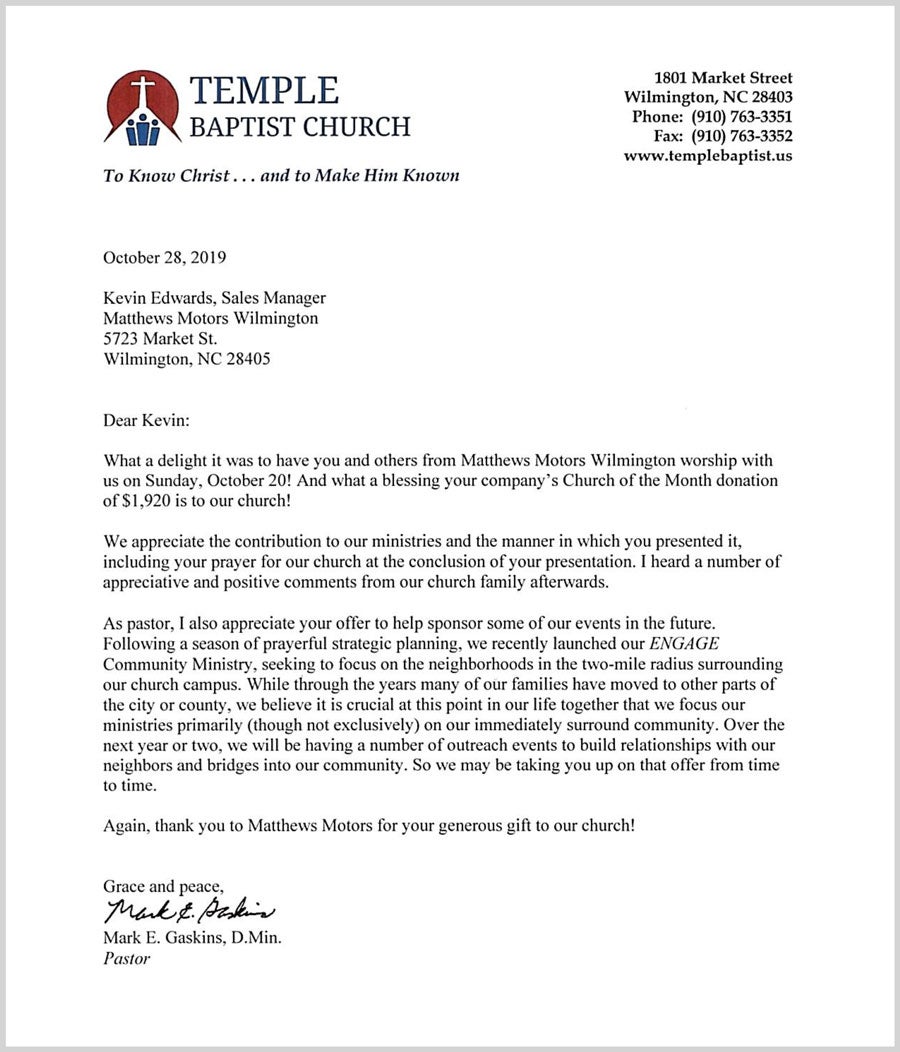 Cars for Churches at Matthews Motors Wilmington in Wilmington NC